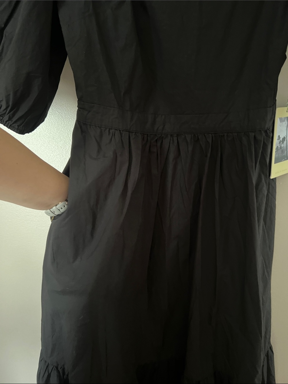 Trovata Cotton Birds of Paradis Black Puff Sleeve Bow Back Midi Dress M NWT - Picture 6 of 13